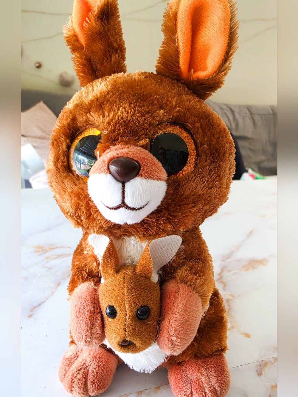 Ty Beanie Boos Kipper the Kangaroo Large 9" Brown Stuffed Animal with Joey